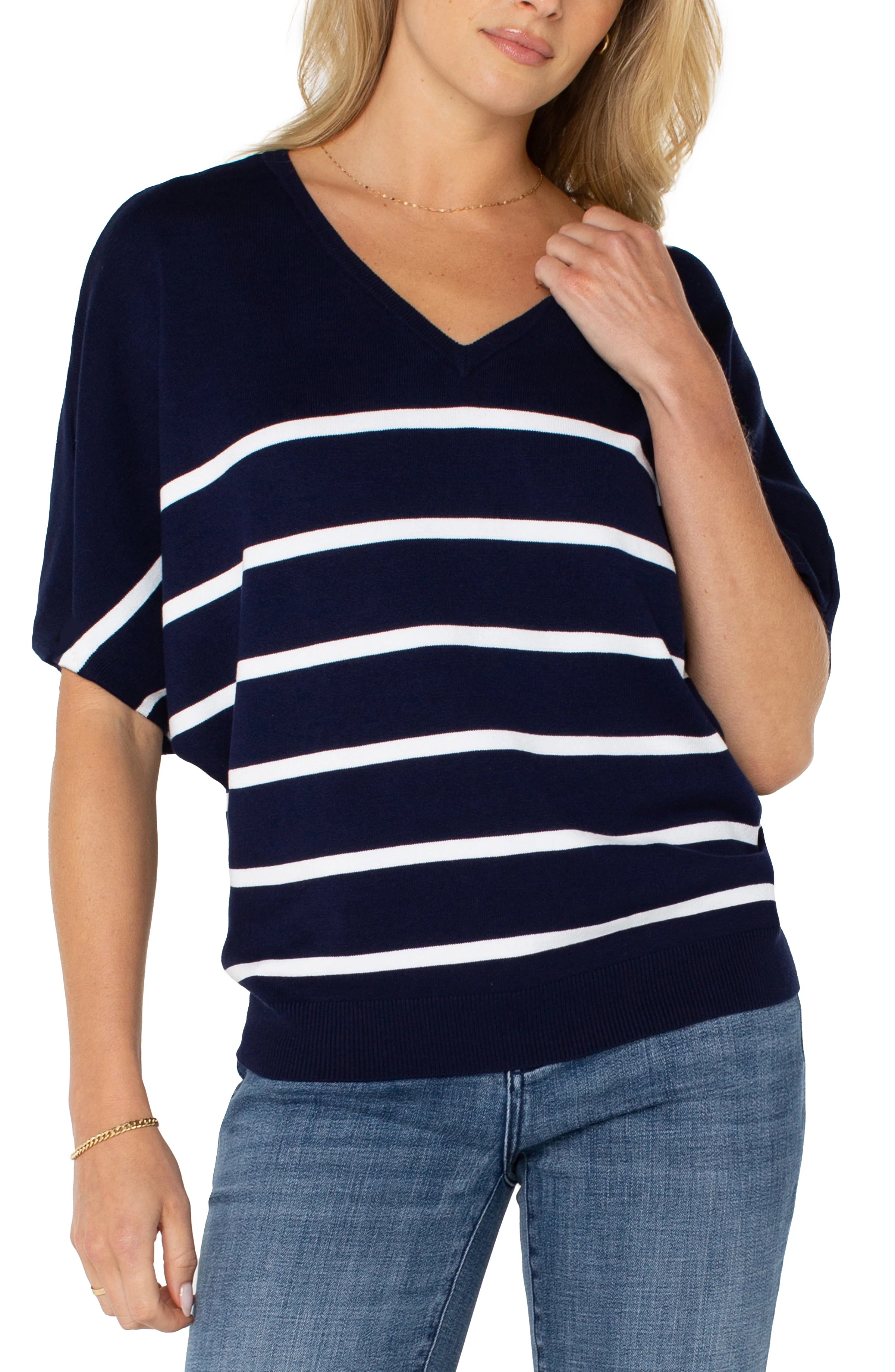 Short Sleeve Dolman Sweater (Liverpool) Toggled Drawstring Belted