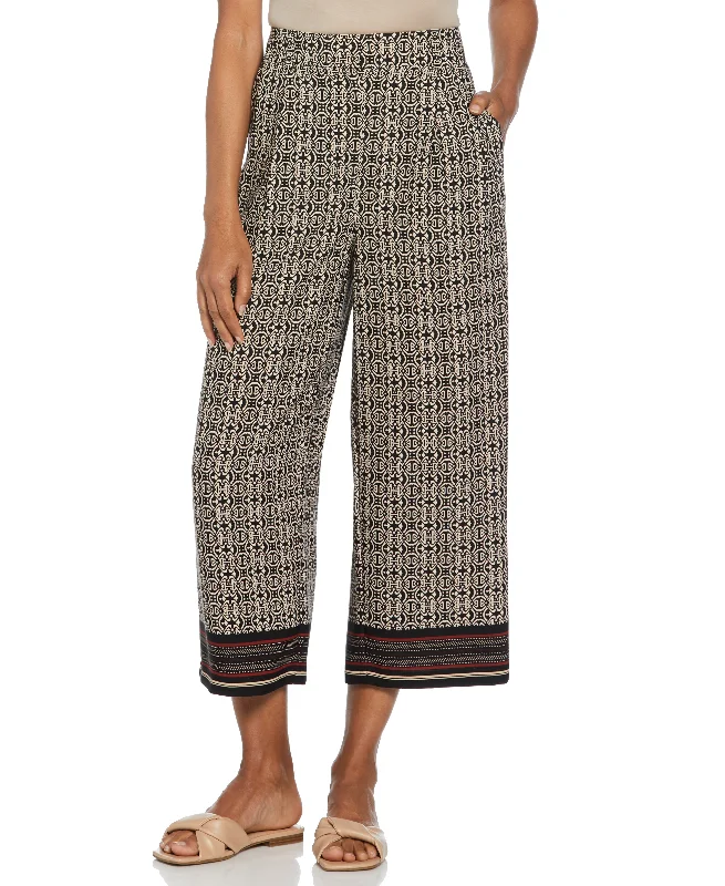 Medallion Print Wide Leg Crop Pant Comfortable Denim Trousers