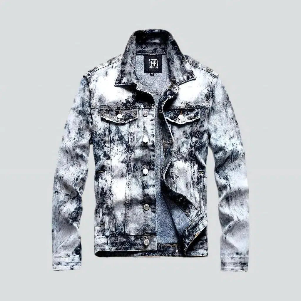 Bleached acid-wash men's jean jacket Ribbed Jacket Pleated Jacket Ruffled Jacket