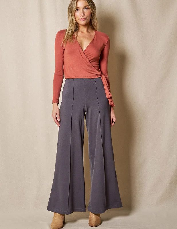 Bamboo Ponte Wide Leg Pants - Grey Fashionable Track Pants