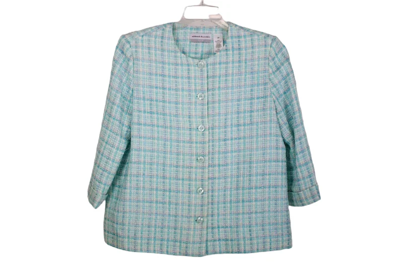 Alfred Dunner Blue Jacket | 12 Petite Satin Jacket Silk Jacket Chiffon Jacket