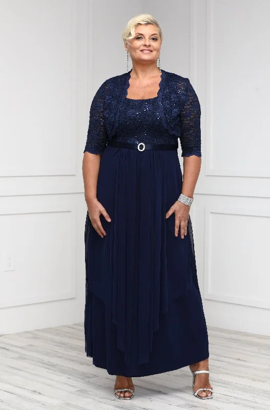 R&M Richards Women's Sequin Lace Long Jacket Dress - Mother of the Bride Dress Denim Fabric Leather Fabric Suede Fabric