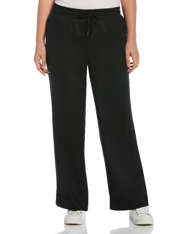 Petite Wide Leg Drawstring Linen Pant Cozy Full-Length Pants