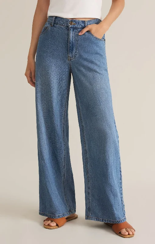 Mia Loose Wide Leg Denim Pant Worn Indigo Casual Drawstring Pants