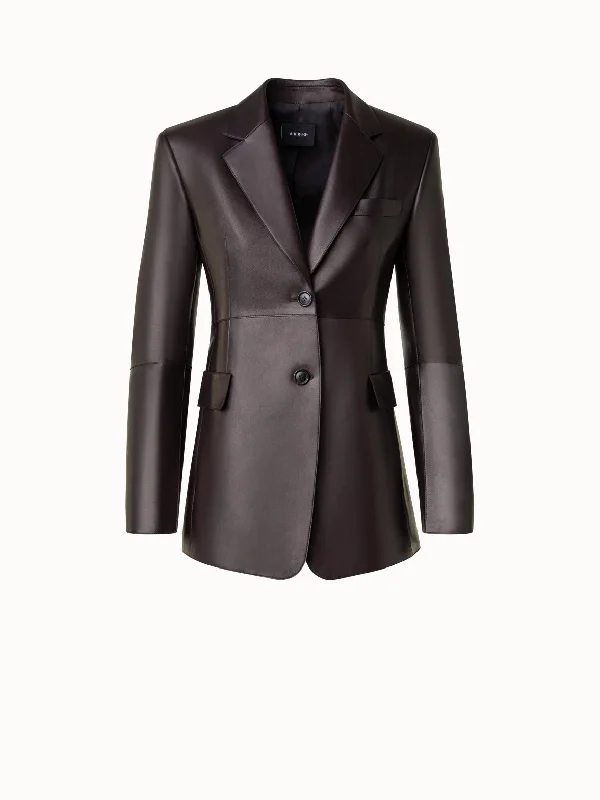 Long Tailored Leather Blazer Jacket Belted Jacket Elasticated Jacket Padded Jacket