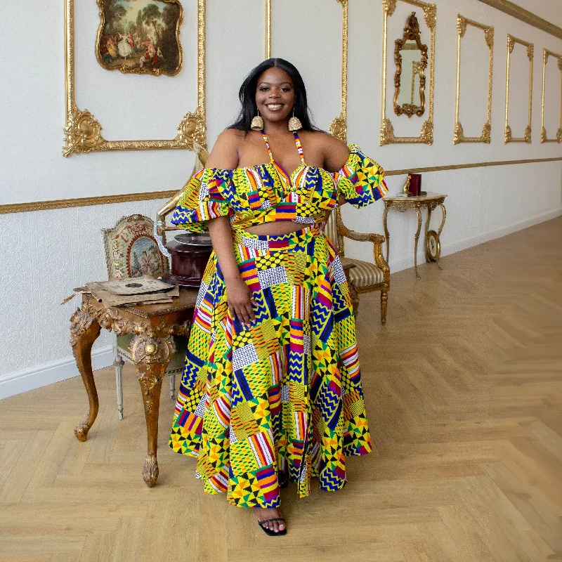 Rainbow Kente Top and Maxi Skirt Set denim skirt fashionable