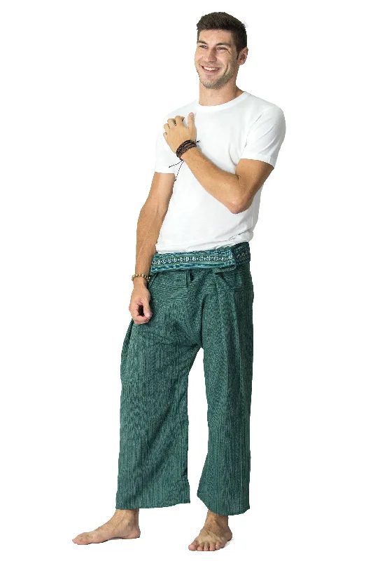 Unisex Pinstripe Thai Fisherman Pants in Aqua Marine Elegant Palazzo Trousers