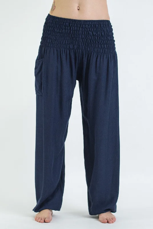 Unisex Solid Color Harem Pants in Blue Comfortable Wide-Leg Pants