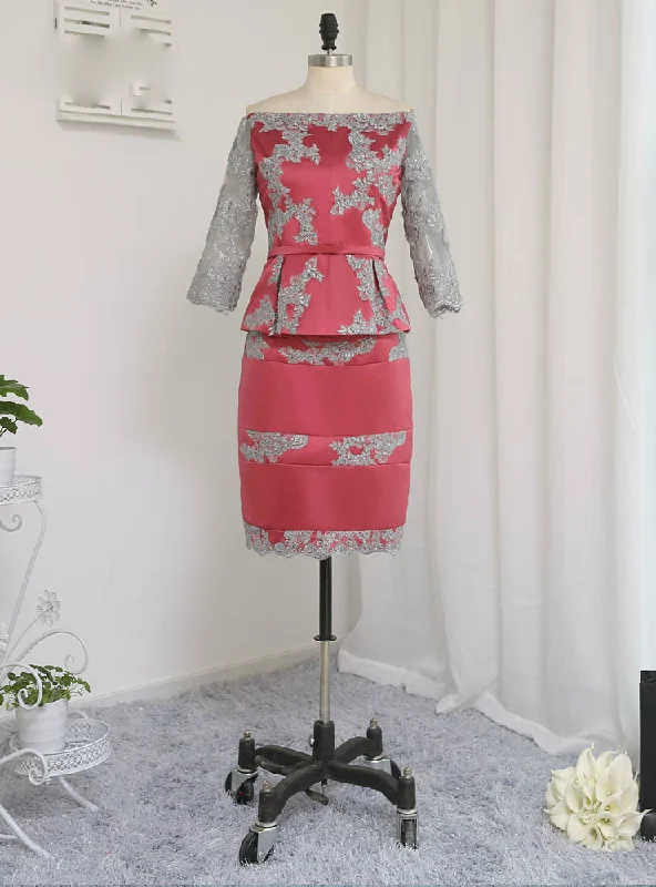 Mother Of The Bride Dresses Sheath With Jacket Satin Lace One-Shoulder Jacket Off-the-Shoulder Jacket Asymmetrical Jacket