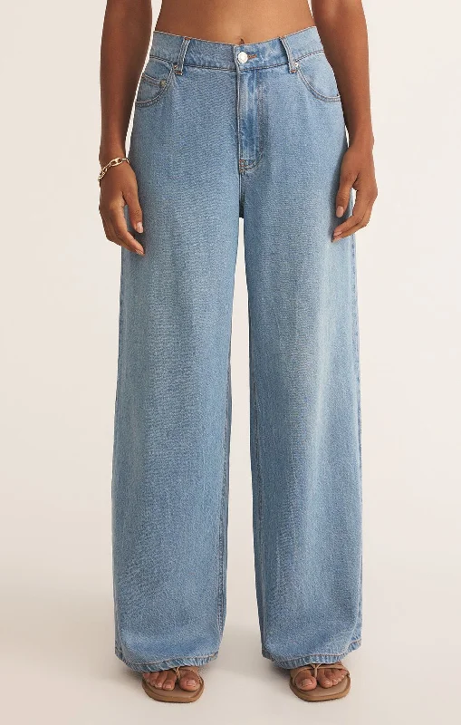 Mia Loose Wide Leg Denim Pant Light Vintage Indigo Comfortable Jogging Pants
