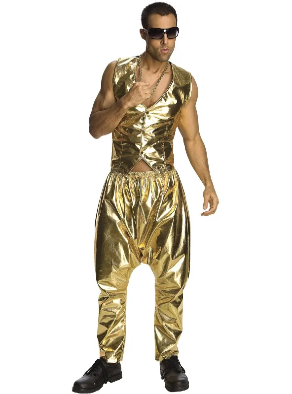 90s Rapper Mens Metallic Gold Costume Pants Classic Cropped Pants