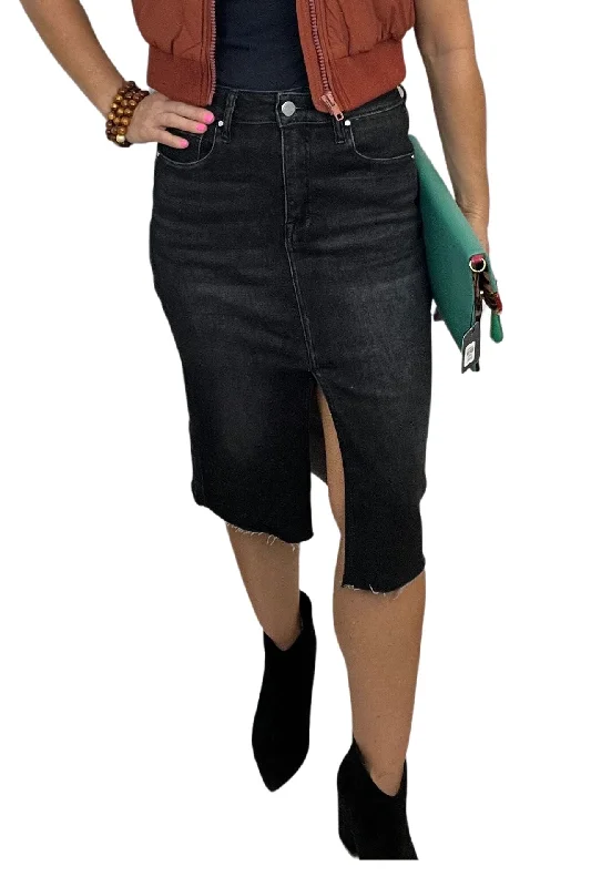 Black Denim Midi Skirt high waist skirt
