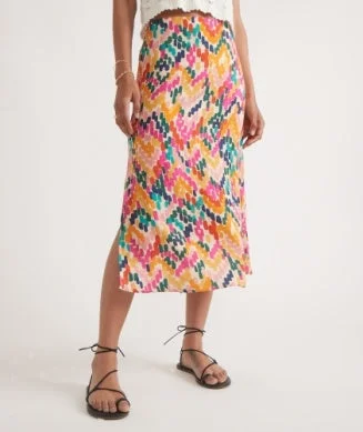 Marine Layer - Ryan Midi Skirt- bright watercolor denim skirt durable