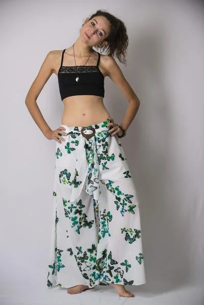 Womens Butterfly Palazzo Pants in Green Chic Faux Leather Pants