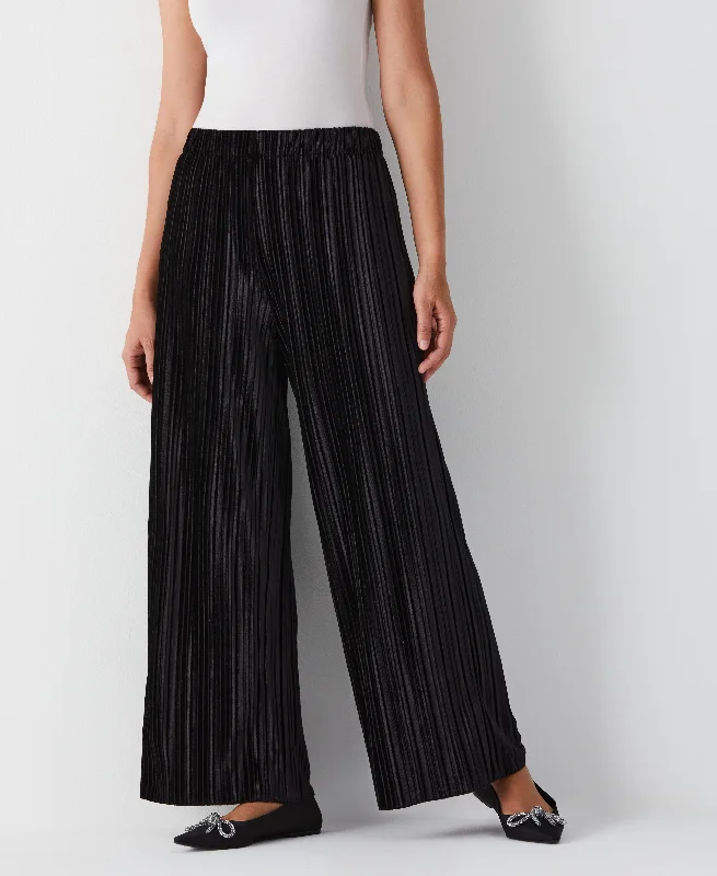Pleated Velvet Wide Leg Pant Formal Slim Pants