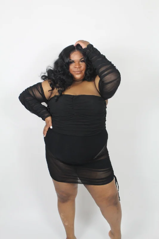 Body-Ody Mesh Body Suit Skirt Set leather skirt refined