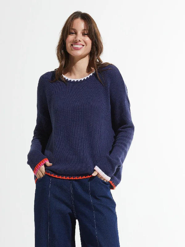 Whipstitch Trim Sweater Slim Fit Regular Fit Oversized