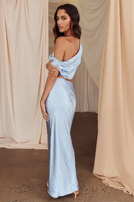 Alivya Satin Maxi Skirt Blue cashmere skirt rich