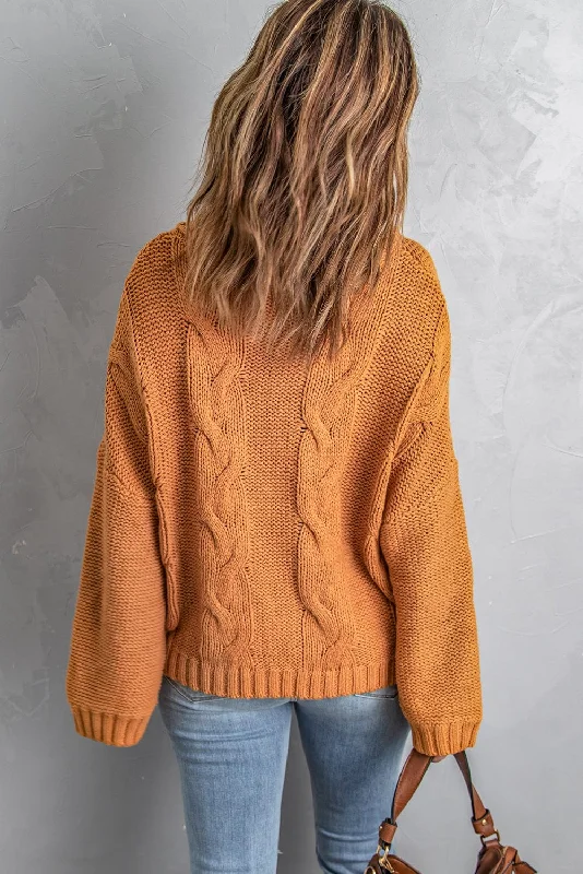 Cable Knit Sweater with a Cowl Neck Detail Fitted Loose Oversized