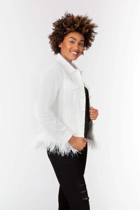 Feathers & Crystals Jacket White Quilted Jacket Puffer Jacket Insulated Jacket
