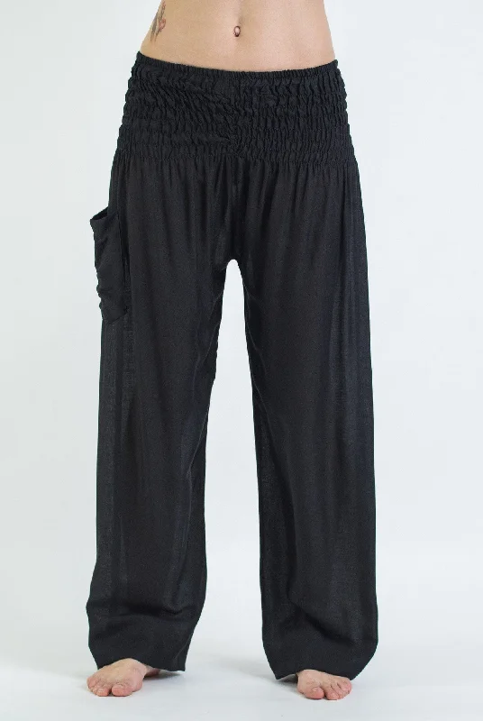 Unisex Solid Color Harem Pants in Black Classic Flared Pants