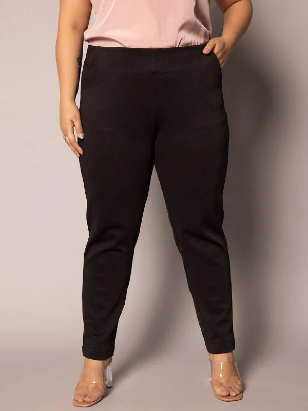 Mid Waist Stretch Slim fit Pants - Black Elegant Silk Pants