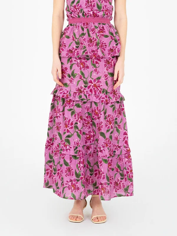 Dualia Lilac Floral Print Skirt wool skirt breathable