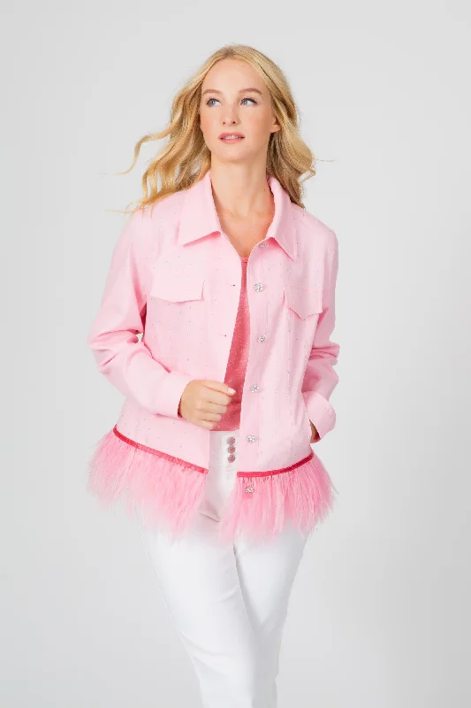 Feathers & Crystals Jacket Pink Trench Coat Raincoat Waterproof Jacket