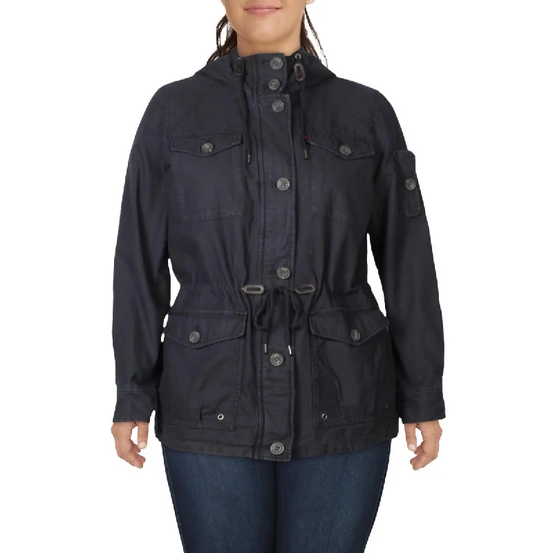 Levi Strauss & Co. Womens Juniors Cotton Hooded Military Jacket Embroidered Jacket Appliqued Jacket Beaded Jacket