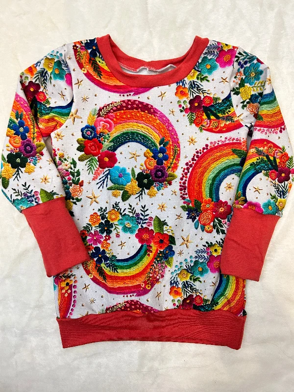 Grow With Me Tunic Sweater - Rainbows Mesh Blend Leather Blend Suede Blend