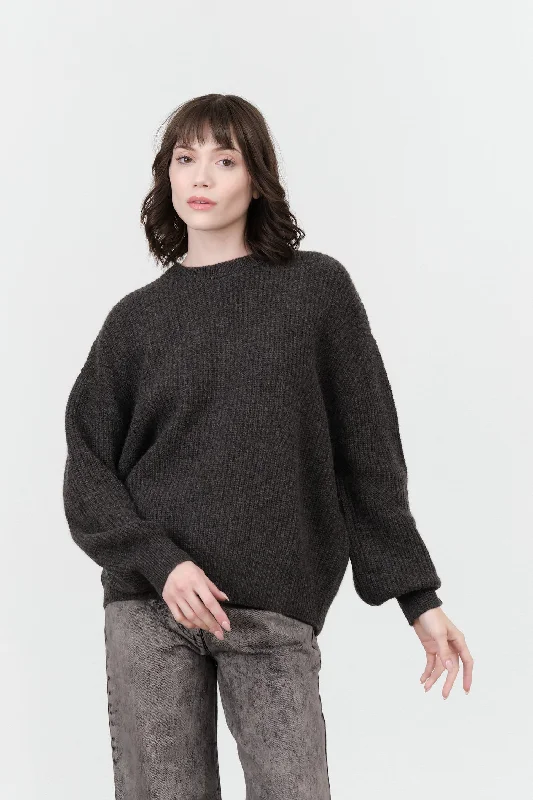 Signature Yak Poet Sweater in Charcoal Graphic Sweater Embroidered Appliqued