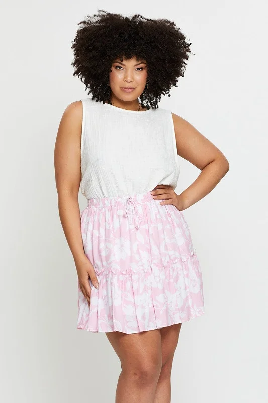 Floral Print Mini Skater Skirt Elastic Waist velvet skirt rich