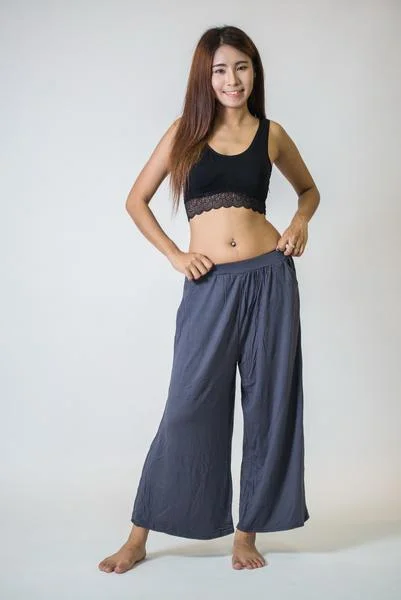 Womens Solid Color Stretchy Palazzo Pants in Gray Fashionable Track Pants