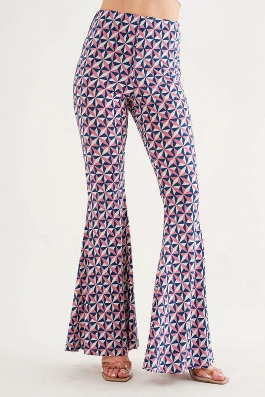 TEAL GEOMETRIC PRINT WIDE-LEG PANTS BT6605NPB Soft Cotton Pants