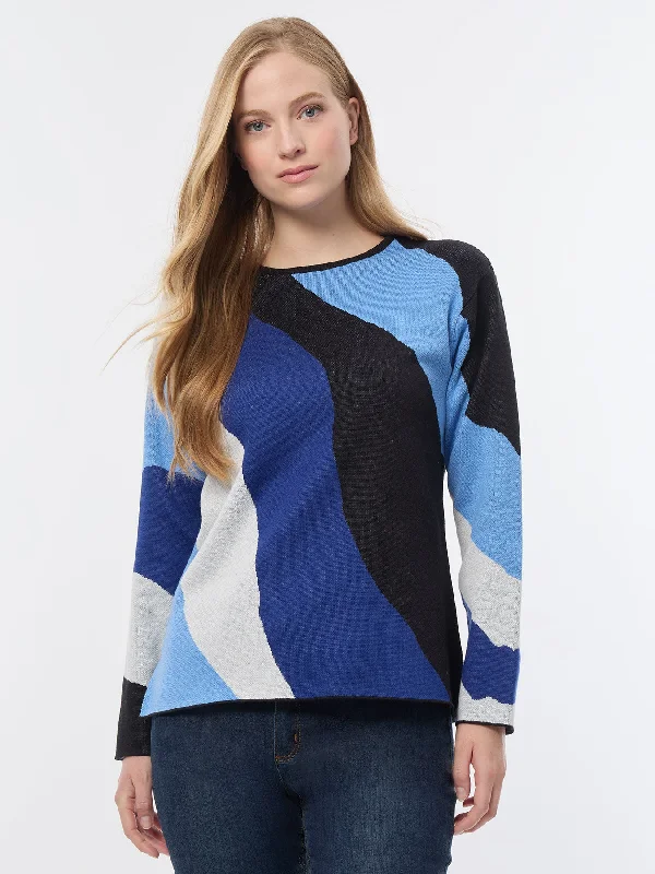 Petite Abstract Colorblock Sweater Stretchy Elastic Breathable