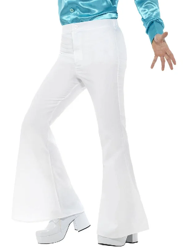 70s White Disco Flares Mens Costume Pants Soft Stretch Pants