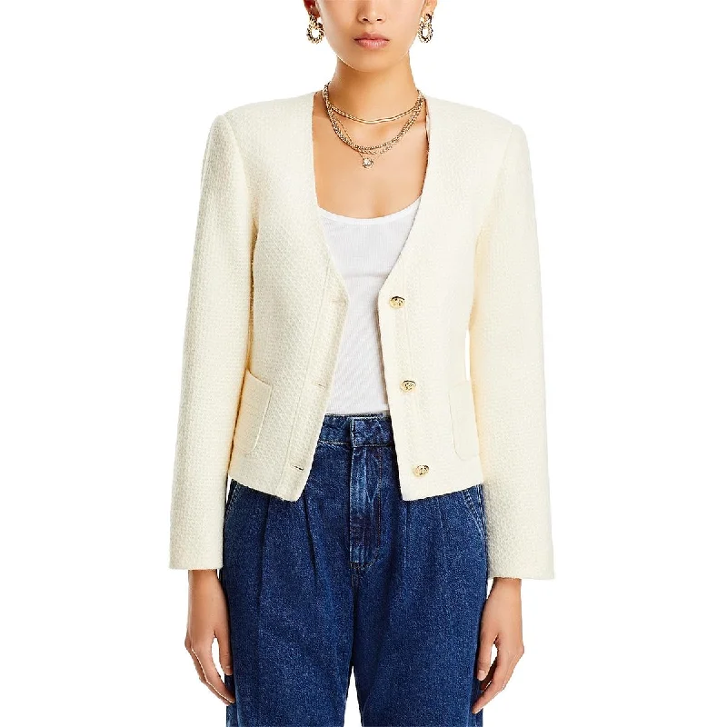 Anine Bing Womens Anitta Textured Business Shirt Jacket Mesh Jacket Canvas Jacket Denim Jacket
