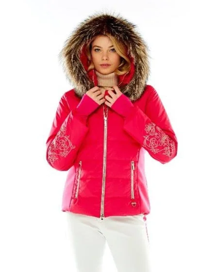 M. Miller Women's Keirsten Fuchsia Stretch Paneled Down Jacket W/ Fur Trim Herringbone Jacket Checkered Jacket Solid Jacket