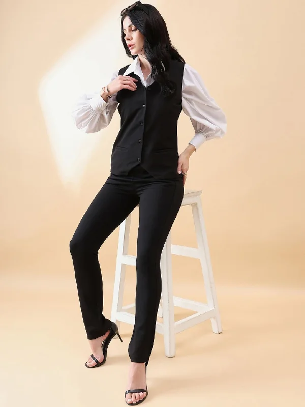 Mid Waist Stretch Pant with wide belt - Black Comfy Athletic Pants