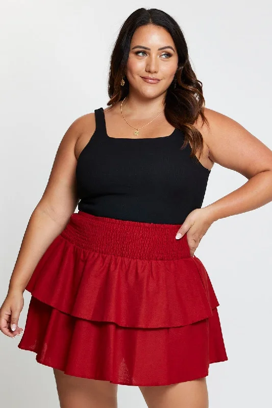 Brown Mini Skater Skirt Tie silk skirt lustrous