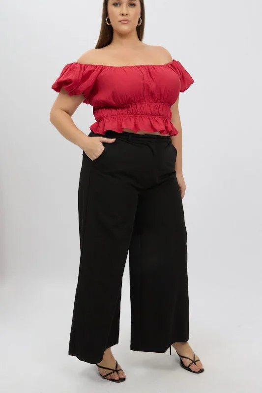 Black Tailored Wide Leg Pants Trendy High-Waist Trousers