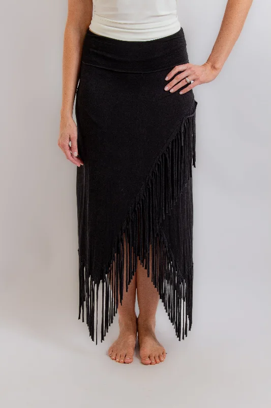 Charcoal Asymmetrical Fringe Skirt modal blend skirt
