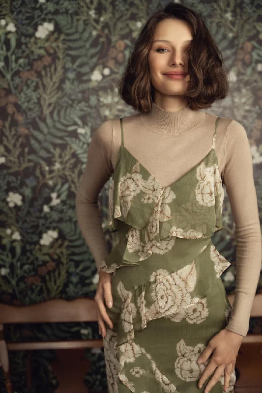 PB&J Outline Ladies Flat Knit Viscose Sweater with Jewel Neck - Champagne Graphic Sweater Embroidered Appliqued PB&J Outline Ladies Flat Knit Viscose Sweater with Jewel Neck - Champagne Graphic Sweater Embroidered Appliqued