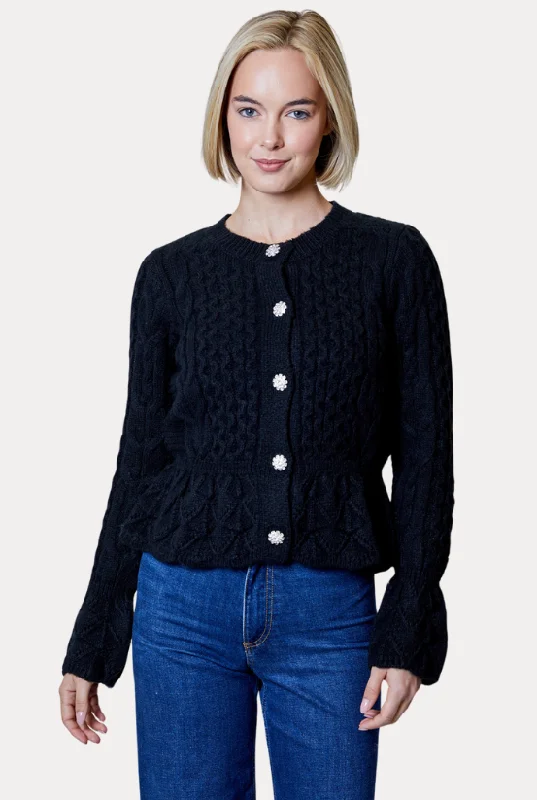 Design History Crewneck Sweater with Crystal Buttons in Black Machine Wash Dry Clean Hand Wash