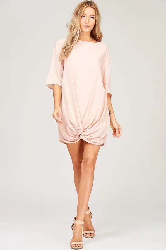 Trendy Pink Knot Party Dress Tunics Versatile functional