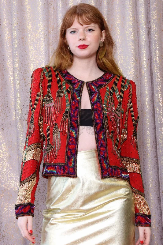 Kazar Beaded Silk Tassel Jacket S/M Elasticated Jacket Padded Jacket Insulated Jacket Kazar Beaded Silk Tassel Jacket S/M Elasticated Jacket Padded Jacket Insulated Jacket