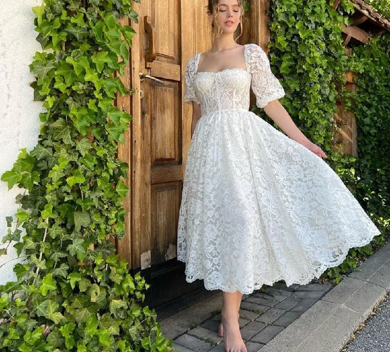 Cinessd Elegant White Lace Appliques Prom Dresses Puff Sleeves Sweetheart Tea-Length A-Line Formal Evening Party Dress 2022 Tunics Review highly Cinessd Elegant White Lace Appliques Prom Dresses Puff Sleeves Sweetheart Tea-Length A-Line Formal Evening Party Dress 2022 Tunics Review highly