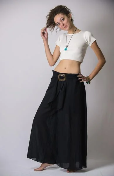 Womens Solid Color Palazzo Pants in Black High-Waist Trousers