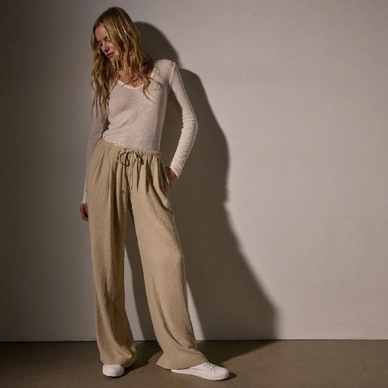 Pleated Wool Blend Pant - Biscuit Comfy High-Waist Jeans
