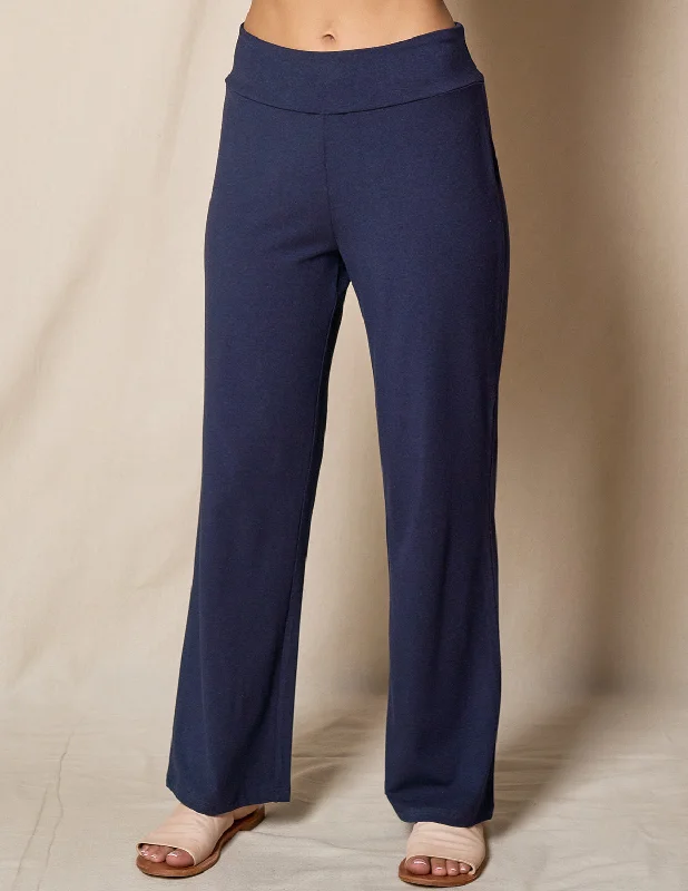Bamboo / Organic Cotton Classic Straight Leg Pants - Navy Fashionable Button-Up Pants